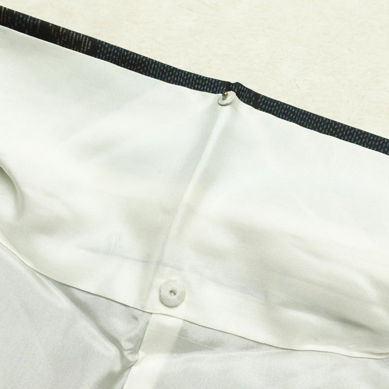 大島紬 良品 証紙なし しつけ糸付き 正絹 木の葉・植物柄 袷仕立て 身丈159cm 裄丈63.5cm 着物 青・紺_画像19