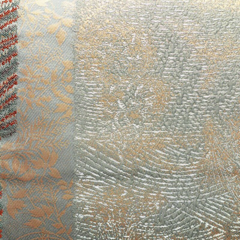 袋帯 ふくれ織 六通柄 フォーマル用 正絹 木の葉・植物柄 箔 帯 青・紺_画像2