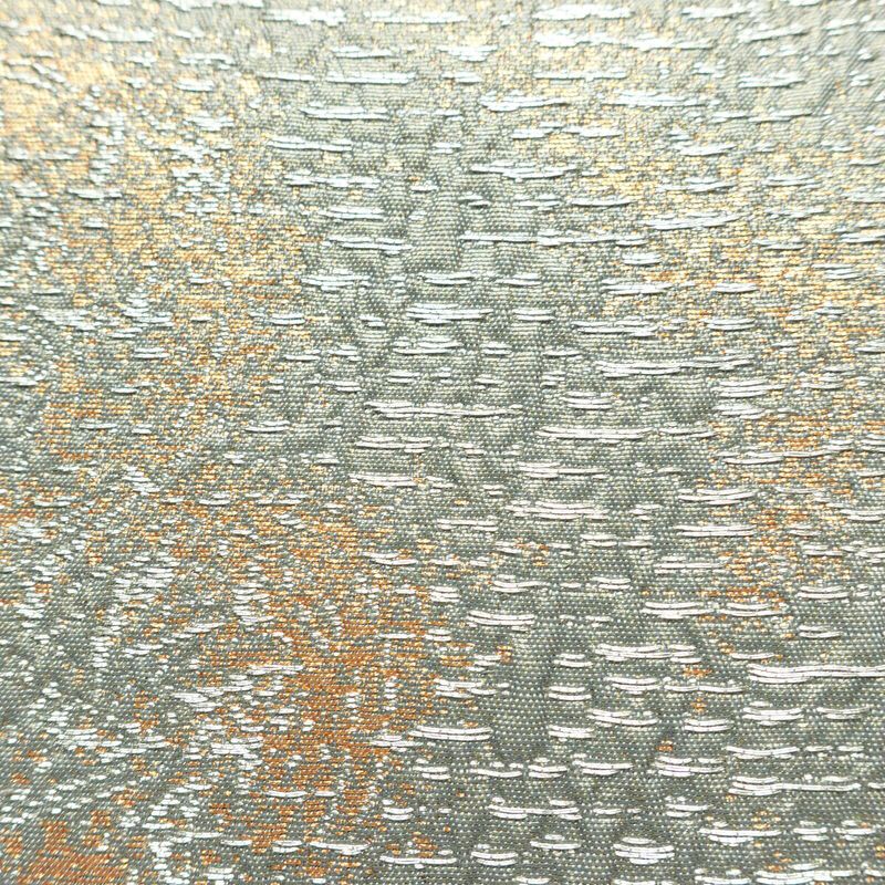 袋帯 ふくれ織 六通柄 フォーマル用 正絹 木の葉・植物柄 箔 帯 青・紺_画像4