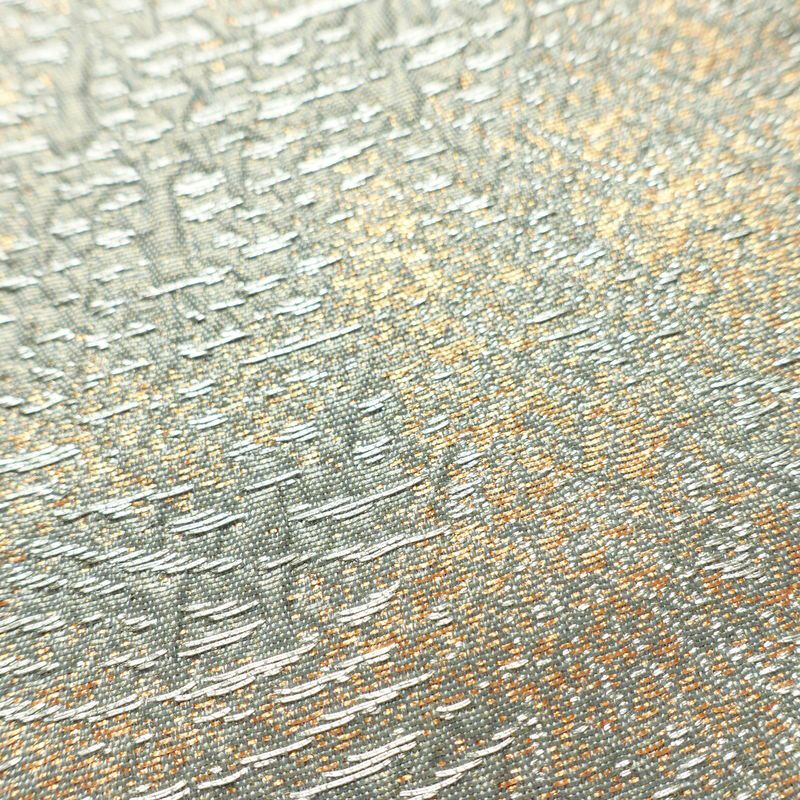 袋帯 ふくれ織 六通柄 フォーマル用 正絹 木の葉・植物柄 箔 帯 青・紺_画像6