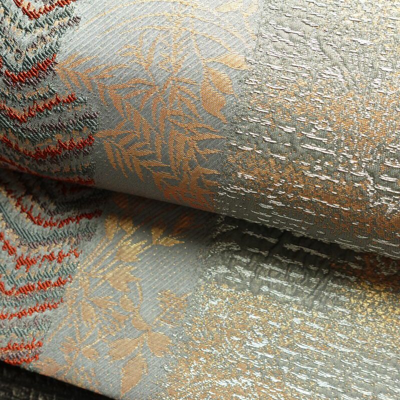 袋帯 ふくれ織 六通柄 フォーマル用 正絹 木の葉・植物柄 箔 帯 青・紺_画像7