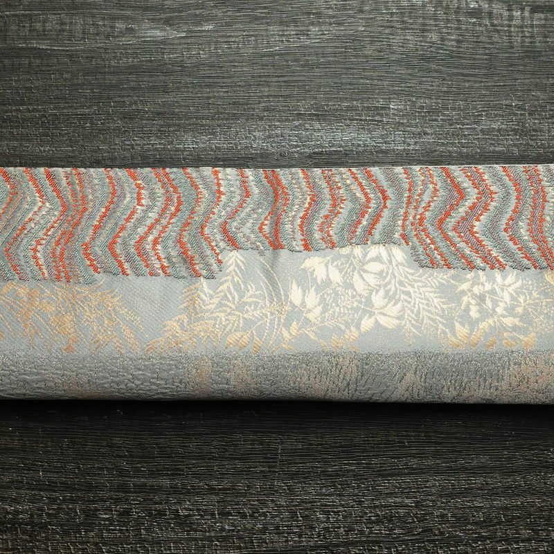 袋帯 ふくれ織 六通柄 フォーマル用 正絹 木の葉・植物柄 箔 帯 青・紺_画像14