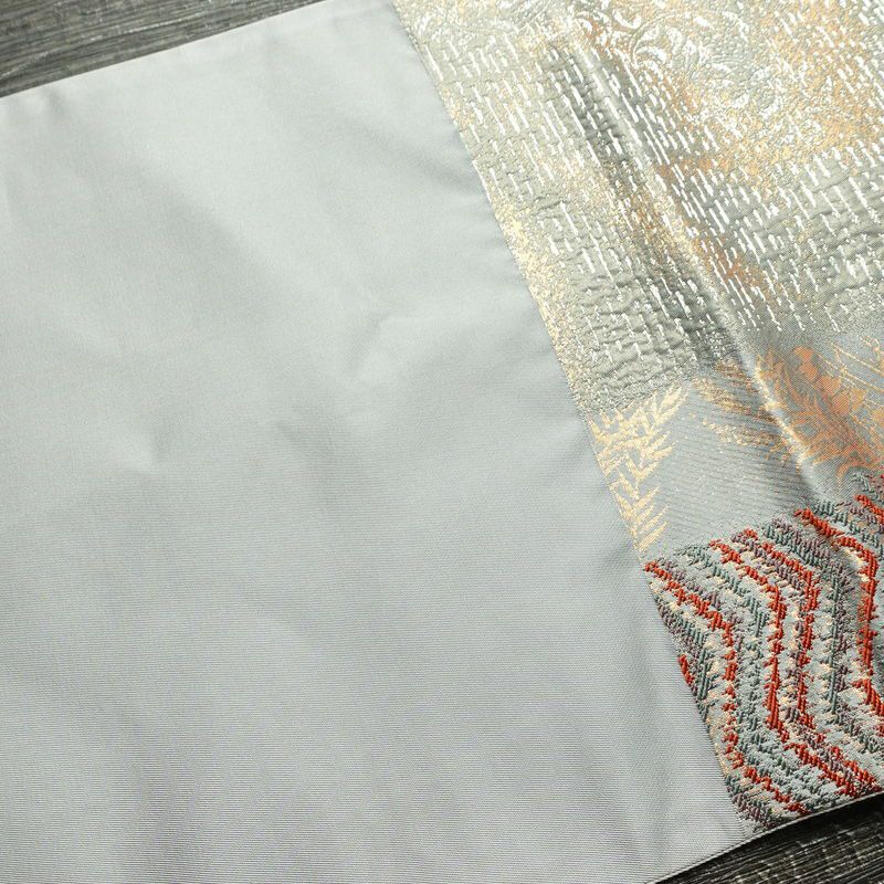 袋帯 ふくれ織 六通柄 フォーマル用 正絹 木の葉・植物柄 箔 帯 青・紺_画像16