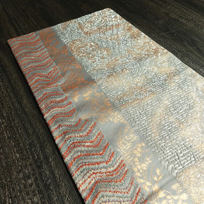 袋帯 ふくれ織 六通柄 フォーマル用 正絹 木の葉・植物柄 箔 帯 青・紺_画像17