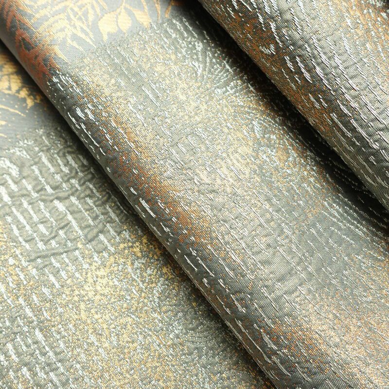 袋帯 ふくれ織 六通柄 フォーマル用 正絹 木の葉・植物柄 箔 帯 青・紺_画像21