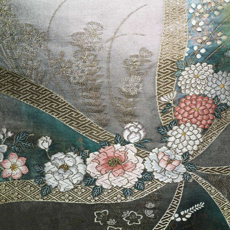 袋帯 六通柄 フォーマル用 正絹 花柄 箔 金糸 帯 金・銀_画像2