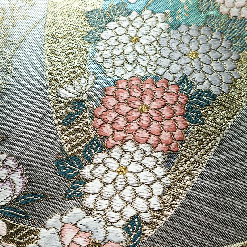 袋帯 六通柄 フォーマル用 正絹 花柄 箔 金糸 帯 金・銀_画像4