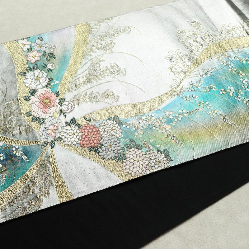 袋帯 六通柄 フォーマル用 正絹 花柄 箔 金糸 帯 金・銀_画像11