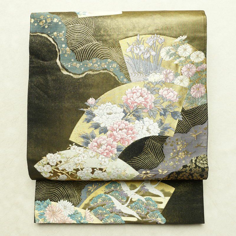 袋帯 六通柄 フォーマル用 正絹 古典柄 箔 帯 黒_画像1