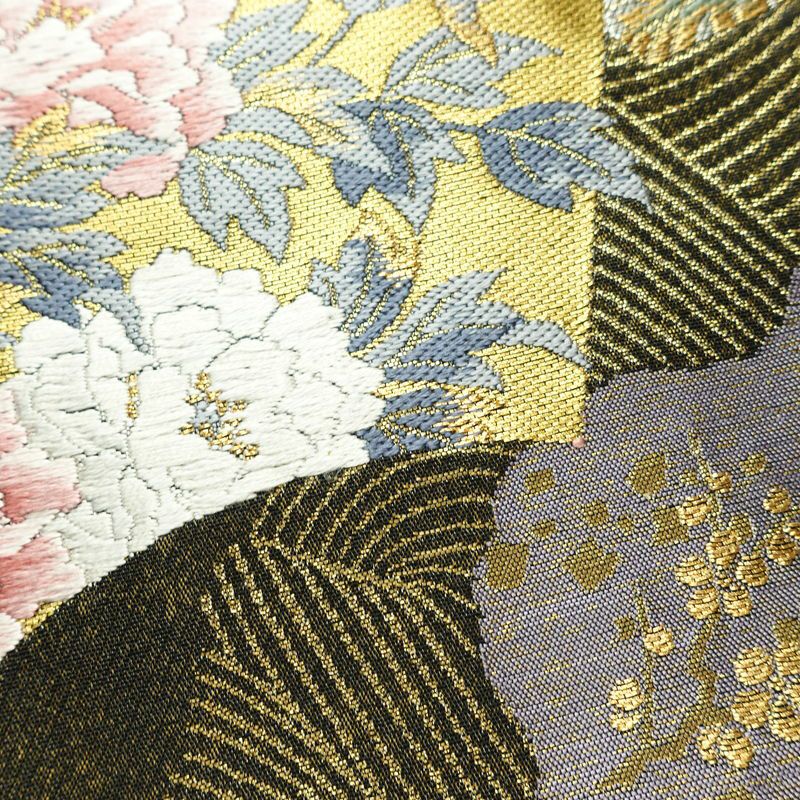 袋帯 六通柄 フォーマル用 正絹 古典柄 箔 帯 黒_画像3