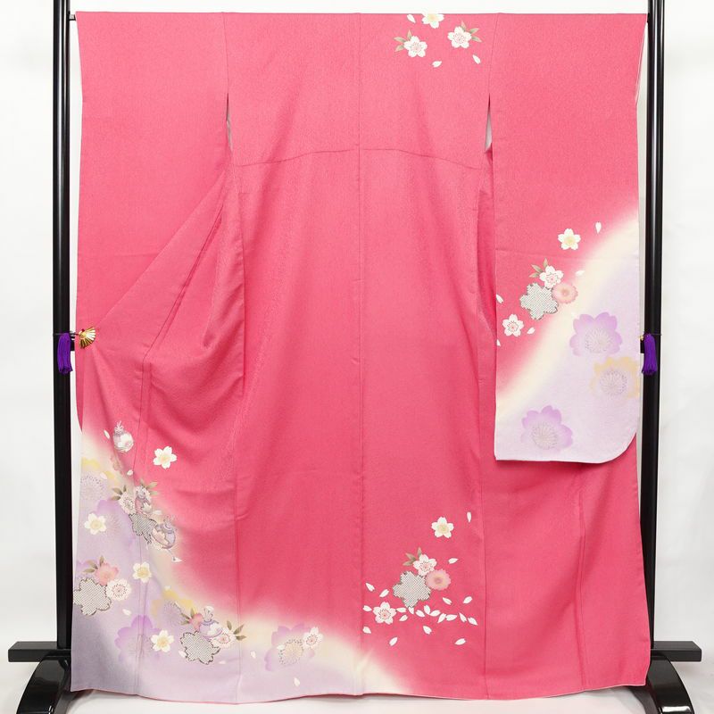 振袖 セット品 正絹 花柄 袷仕立て 身丈166.5cm 裄丈67.5cm 金彩 フォーマル 二十歳 着物 ピンク_画像1