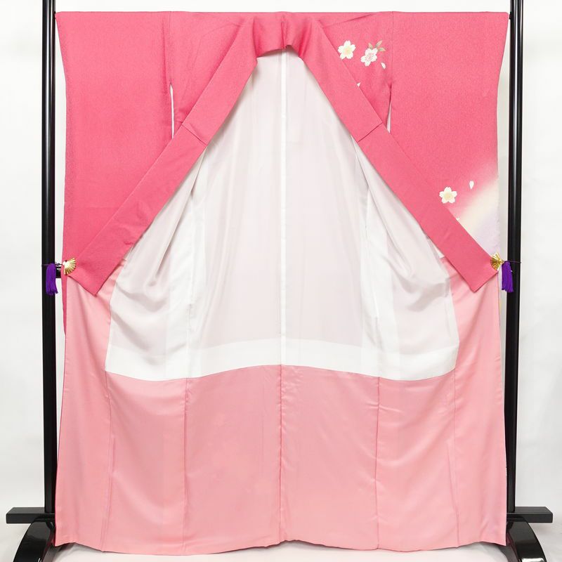 振袖 セット品 正絹 花柄 袷仕立て 身丈166.5cm 裄丈67.5cm 金彩 フォーマル 二十歳 着物 ピンク_画像3