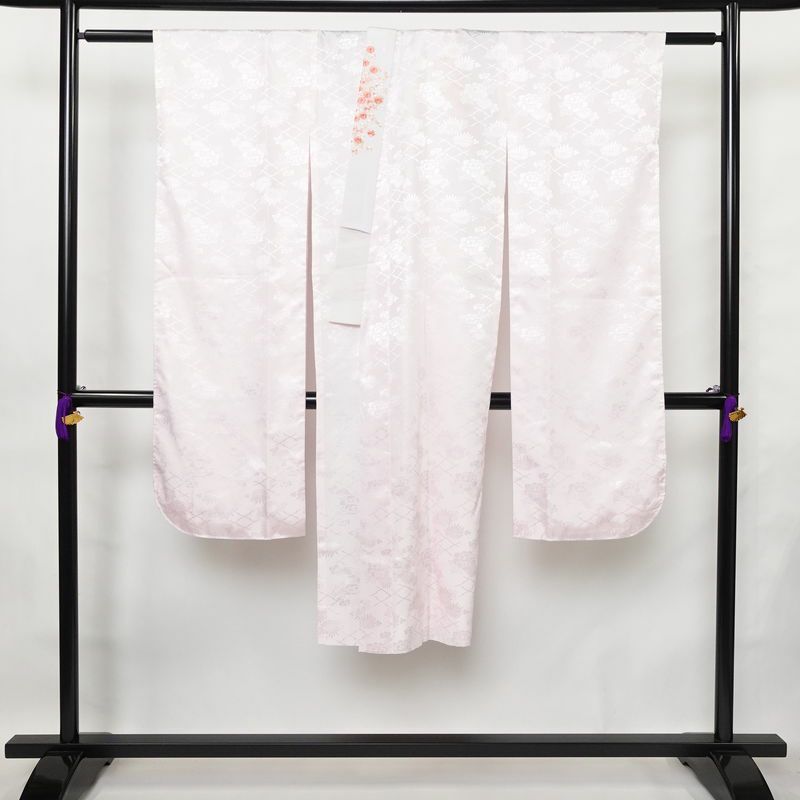 振袖 セット品 正絹 花柄 袷仕立て 身丈166.5cm 裄丈67.5cm 金彩 フォーマル 二十歳 着物 ピンク_画像4