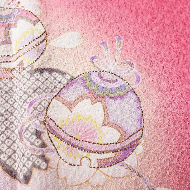 振袖 セット品 正絹 花柄 袷仕立て 身丈166.5cm 裄丈67.5cm 金彩 フォーマル 二十歳 着物 ピンク_画像8