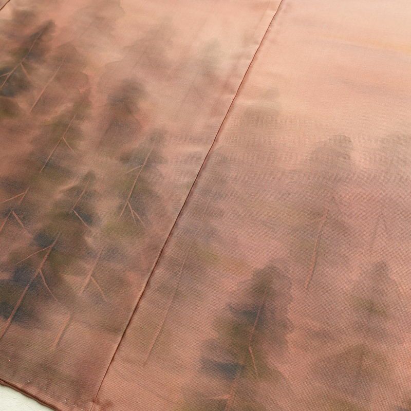 付け下げ 良品 落款入り 紬地 正絹 風景柄 袷仕立て 身丈155cm 裄丈64cm 一部しつけ糸付き フォーマル ぼかし 着物 橙_画像13