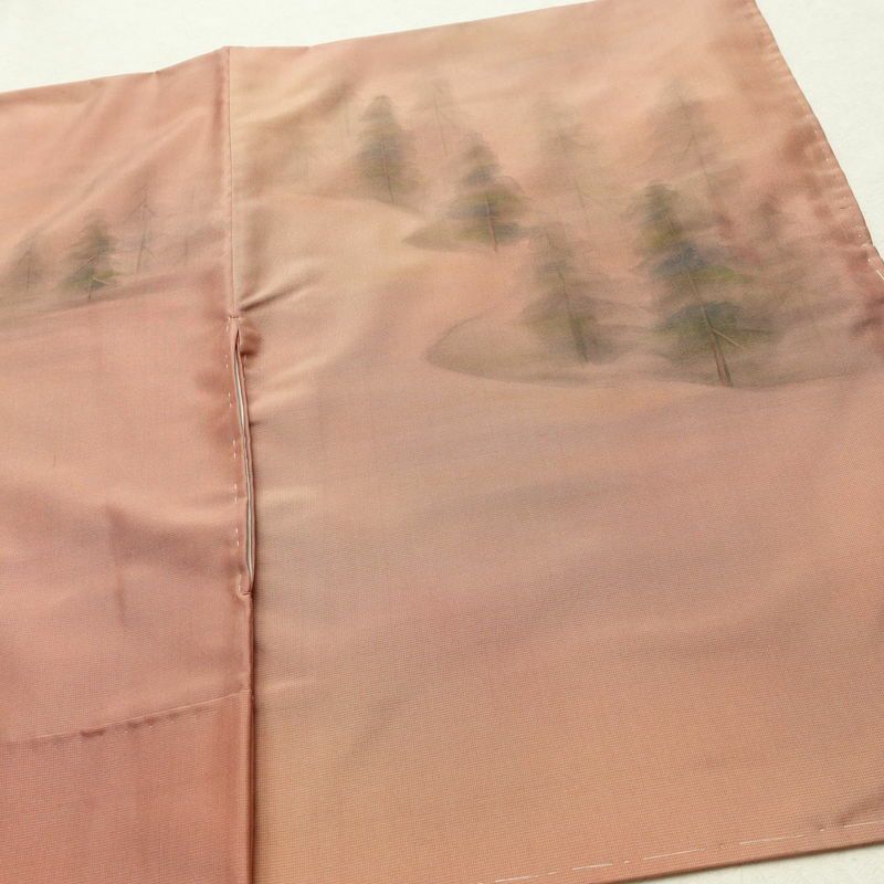 付け下げ 良品 落款入り 紬地 正絹 風景柄 袷仕立て 身丈155cm 裄丈64cm 一部しつけ糸付き フォーマル ぼかし 着物 橙_画像15