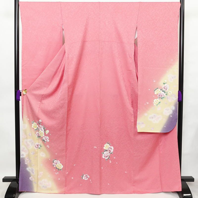 振袖 正絹 花柄 袷仕立て 身丈167.5cm 裄丈69cm 金彩 着物 二十歳 ピンク_画像1
