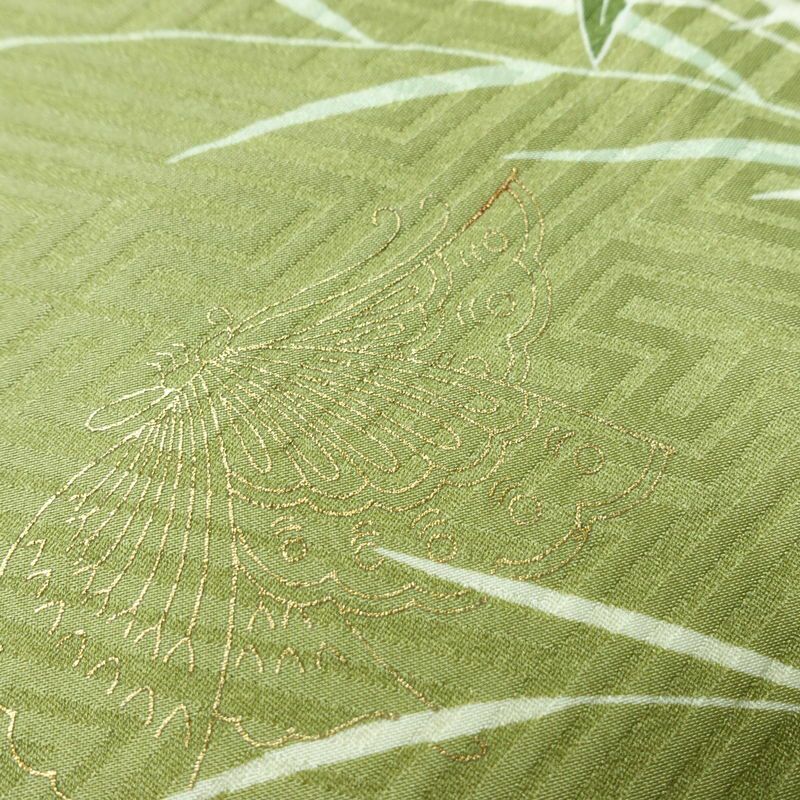 小紋 良品 ポリエステル 花柄 袷仕立て 身丈160cm 裄丈64cm 金彩 着物 緑・うぐいす色_画像7