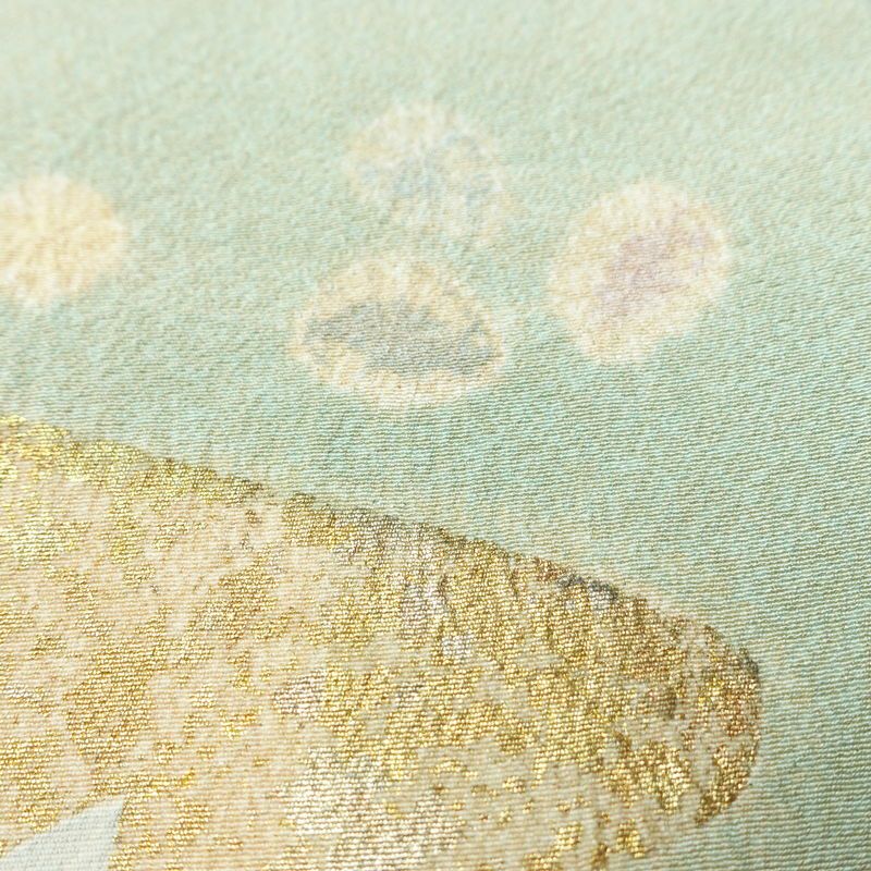 訪問着 良品 縮緬 絞り 一つ紋付き 正絹 花柄 袷仕立て 身丈162cm 裄丈67cm 箔 菊 フォーマル 着物 ピンク_画像9