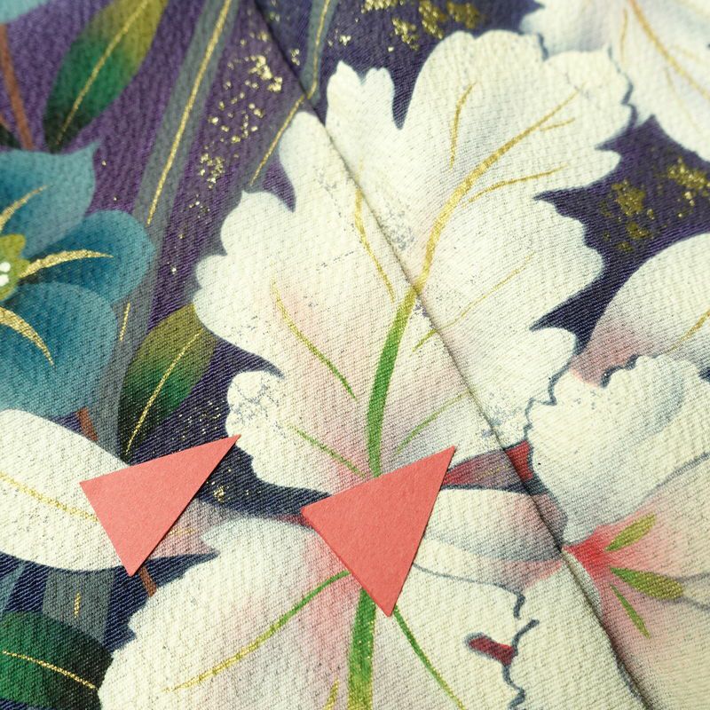 振袖 縮緬 正絹 花柄 袷仕立て 身丈172.5cm 裄丈70cm 箔 金彩 フォーマル 二十歳 着物 青・紺_画像7