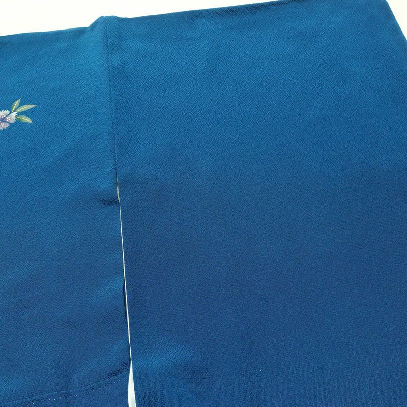 振袖 縮緬 正絹 花柄 袷仕立て 身丈172.5cm 裄丈70cm 箔 金彩 フォーマル 二十歳 着物 青・紺_画像14