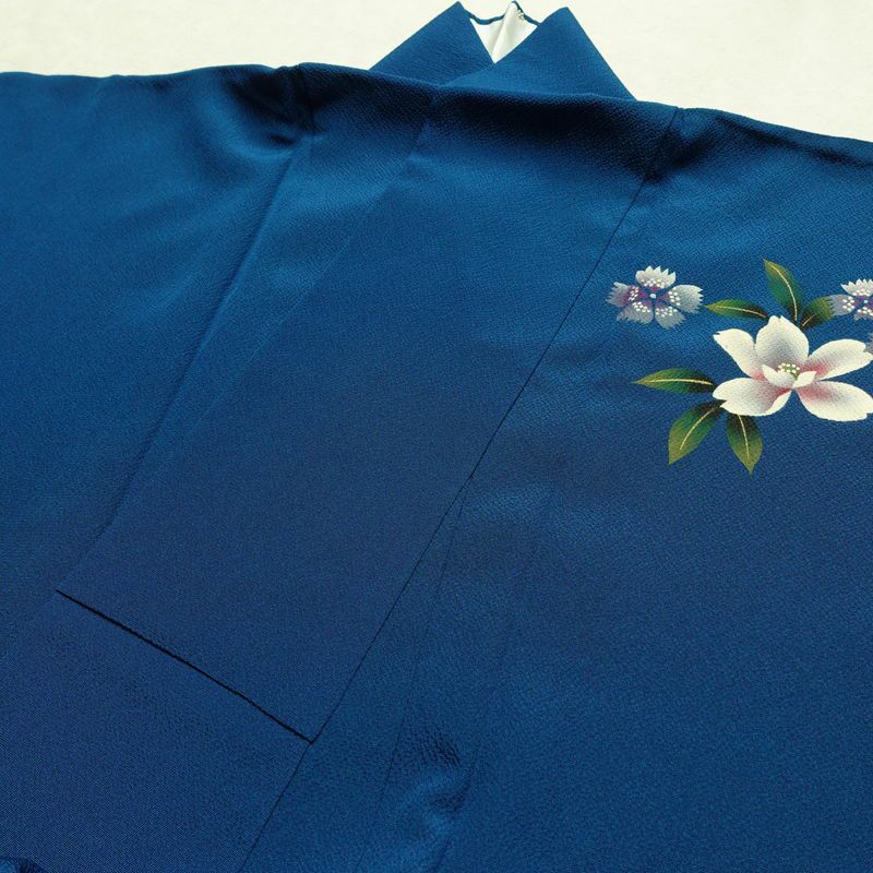 振袖 縮緬 正絹 花柄 袷仕立て 身丈172.5cm 裄丈70cm 箔 金彩 フォーマル 二十歳 着物 青・紺_画像17