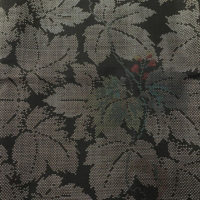 大島紬 正絹 木の葉・植物柄 袷仕立て 証紙なし 身丈160.5cm 裄丈65cm 着物 茶_画像6