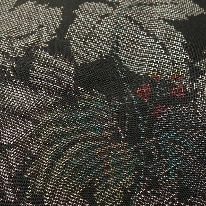 大島紬 正絹 木の葉・植物柄 袷仕立て 証紙なし 身丈160.5cm 裄丈65cm 着物 茶_画像8