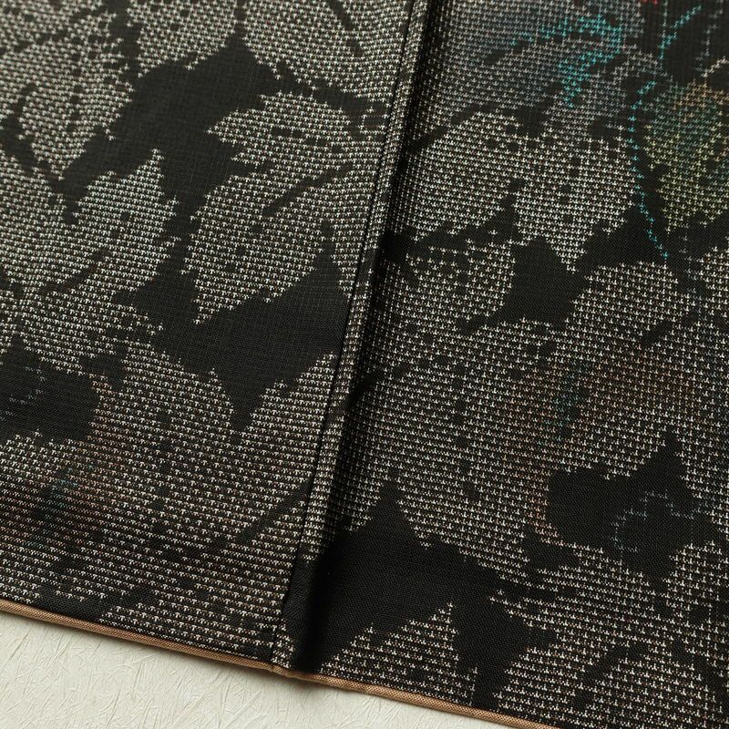 大島紬 正絹 木の葉・植物柄 袷仕立て 証紙なし 身丈160.5cm 裄丈65cm 着物 茶_画像11