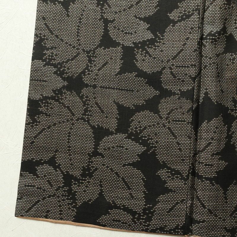 大島紬 正絹 木の葉・植物柄 袷仕立て 証紙なし 身丈160.5cm 裄丈65cm 着物 茶_画像12