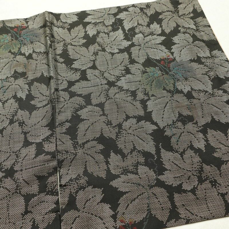大島紬 正絹 木の葉・植物柄 袷仕立て 証紙なし 身丈160.5cm 裄丈65cm 着物 茶_画像13