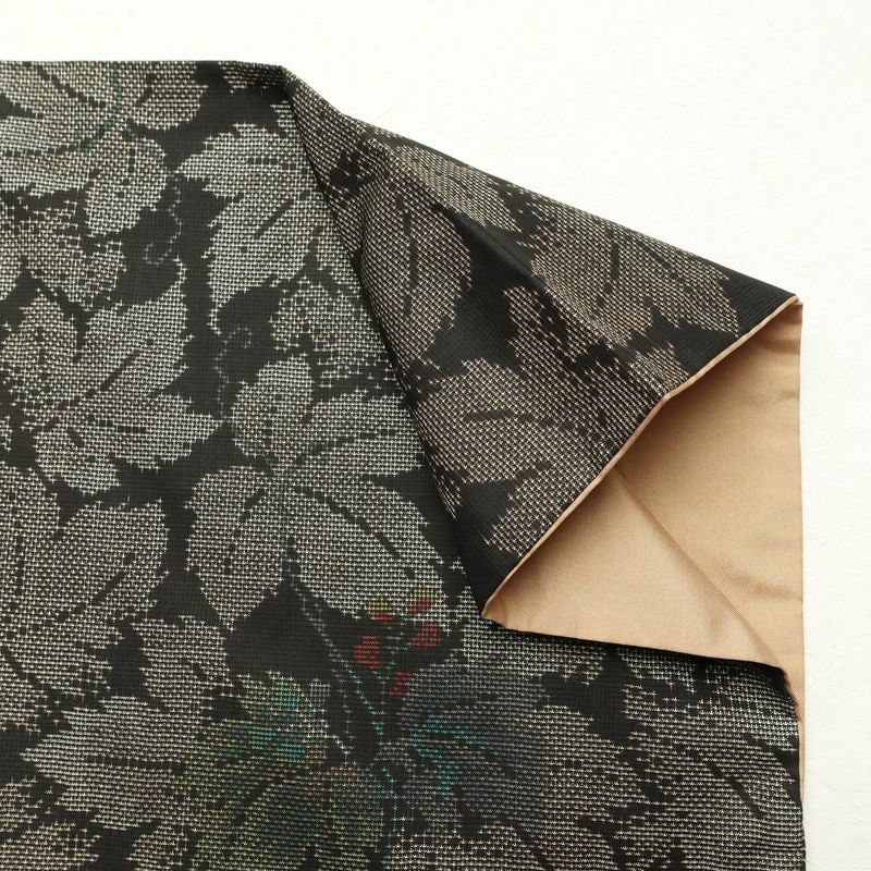大島紬 正絹 木の葉・植物柄 袷仕立て 証紙なし 身丈160.5cm 裄丈65cm 着物 茶_画像14