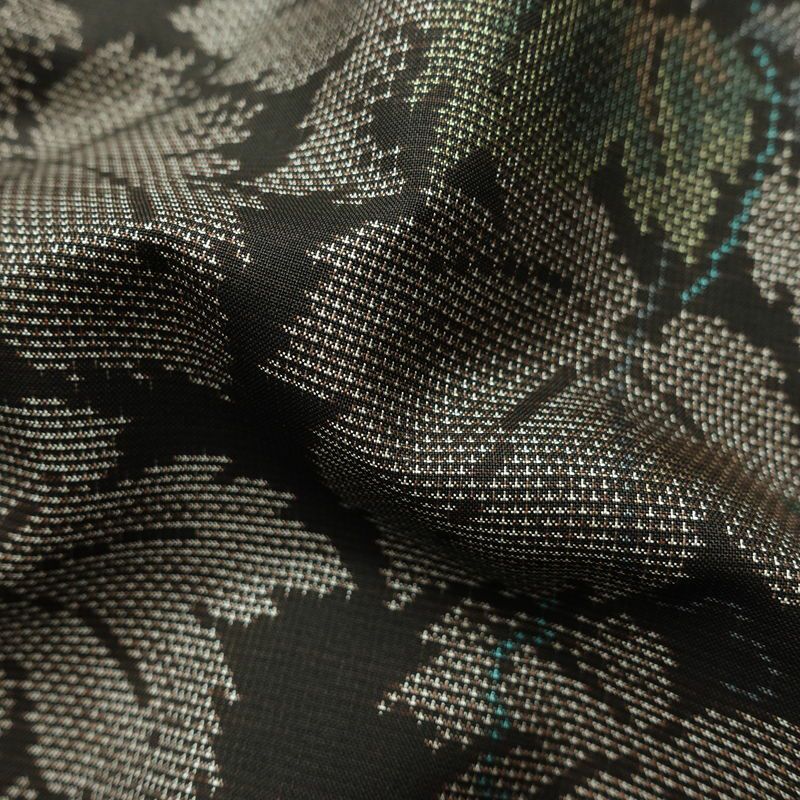 大島紬 正絹 木の葉・植物柄 袷仕立て 証紙なし 身丈160.5cm 裄丈65cm 着物 茶_画像21