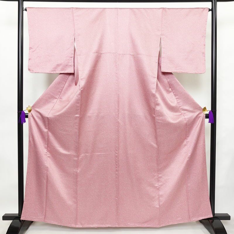 小紋 良品 しつけ糸付き 混紡 その他の柄 袷仕立て 身丈163cm 裄丈66cm 着物 ピンク_画像1