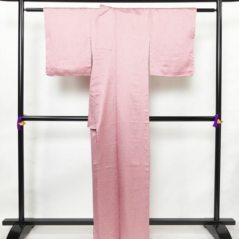 小紋 良品 しつけ糸付き 混紡 その他の柄 袷仕立て 身丈163cm 裄丈66cm 着物 ピンク_画像2