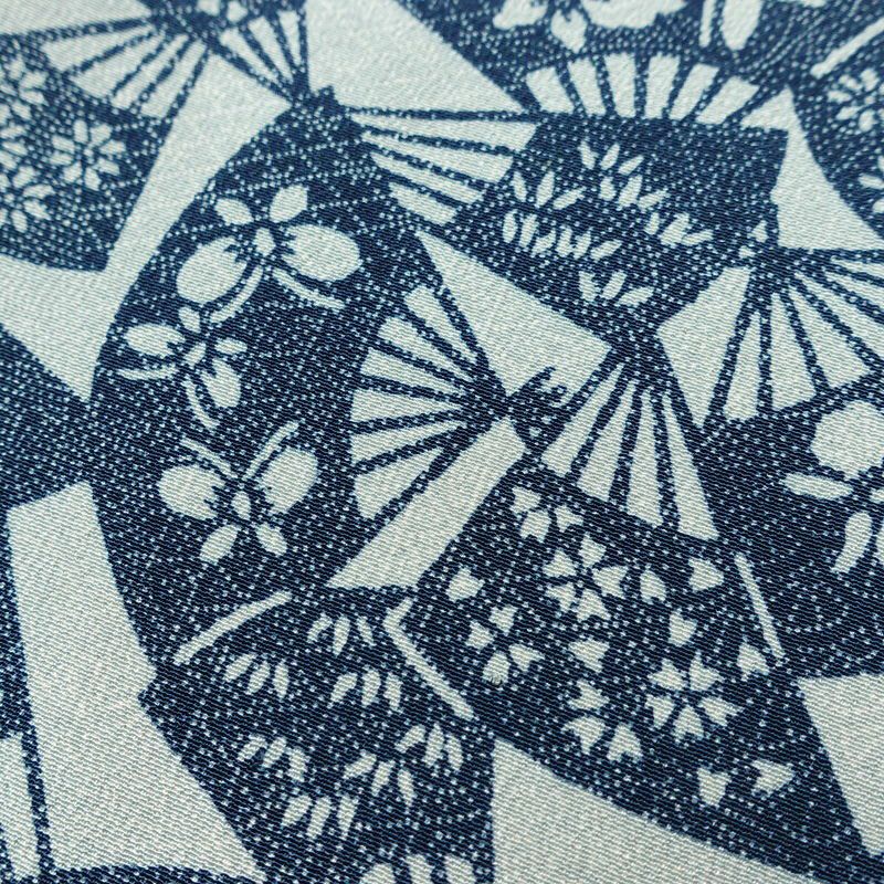 小紋 縮緬 総柄 正絹 古典柄 袷仕立て 身丈160.5cm 裄丈62.5cm 一部しつけ糸付き 扇子 着物 青・紺_画像6