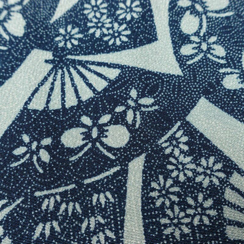 小紋 縮緬 総柄 正絹 古典柄 袷仕立て 身丈160.5cm 裄丈62.5cm 一部しつけ糸付き 扇子 着物 青・紺_画像7