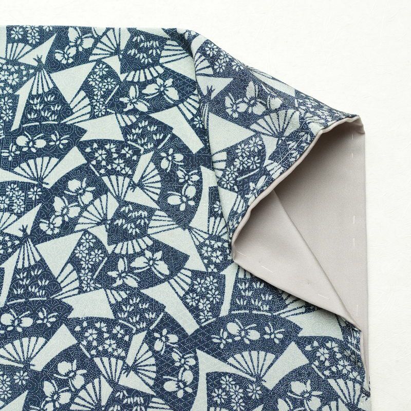 小紋 縮緬 総柄 正絹 古典柄 袷仕立て 身丈160.5cm 裄丈62.5cm 一部しつけ糸付き 扇子 着物 青・紺_画像16