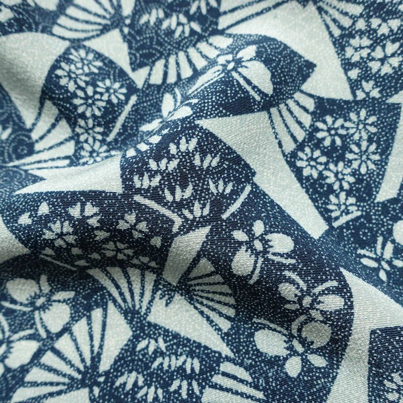 小紋 縮緬 総柄 正絹 古典柄 袷仕立て 身丈160.5cm 裄丈62.5cm 一部しつけ糸付き 扇子 着物 青・紺_画像21