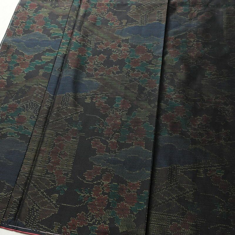 大島紬 良品 しつけ糸付き 正絹 証紙なし 風景柄 袷仕立て 身丈164cm 裄丈65cm 着物 多色使い_画像4