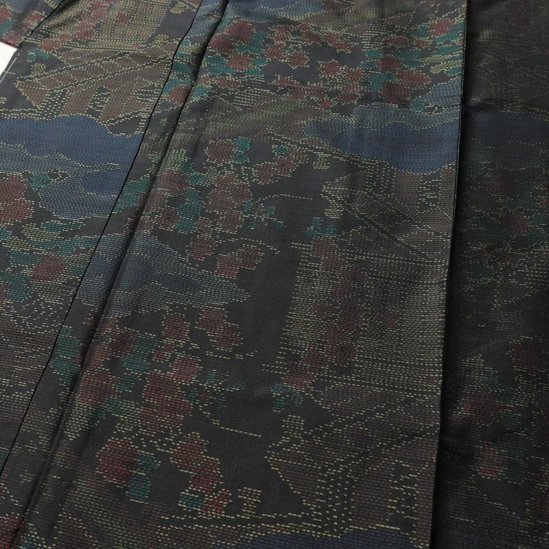 大島紬 良品 しつけ糸付き 正絹 証紙なし 風景柄 袷仕立て 身丈164cm 裄丈65cm 着物 多色使い_画像5