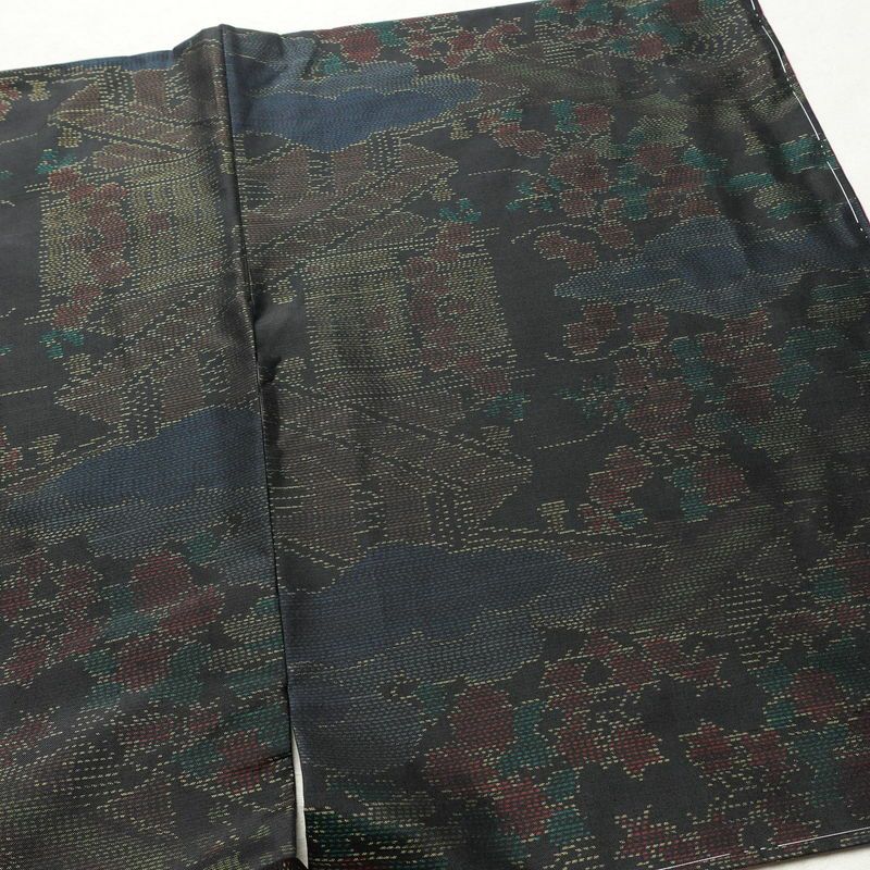 大島紬 良品 しつけ糸付き 正絹 証紙なし 風景柄 袷仕立て 身丈164cm 裄丈65cm 着物 多色使い_画像13