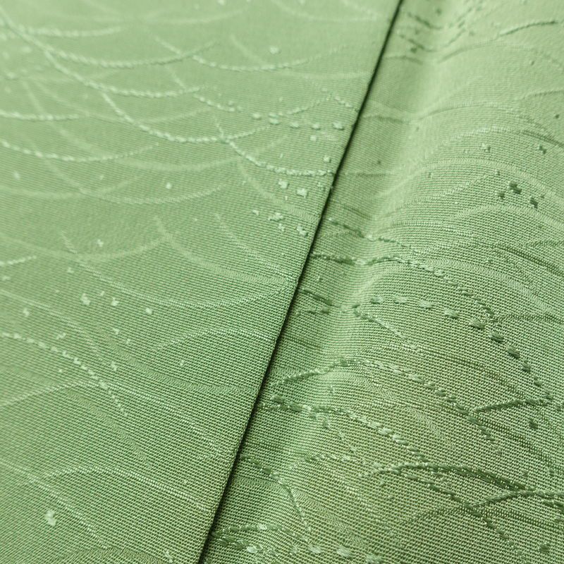 色無地 良品 しつけ糸付き 一つ紋付き 正絹 木の葉・植物柄 袷仕立て 身丈160cm 裄丈65cm フォーマル 着物 露芝 緑・うぐいす色_画像8