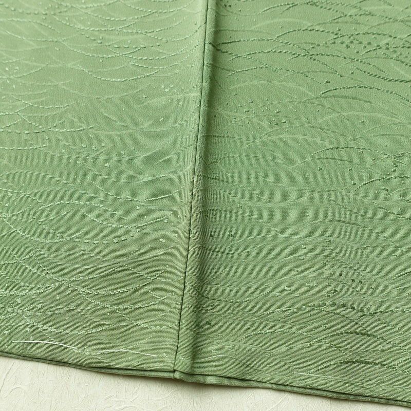 色無地 良品 しつけ糸付き 一つ紋付き 正絹 木の葉・植物柄 袷仕立て 身丈160cm 裄丈65cm フォーマル 着物 露芝 緑・うぐいす色_画像10