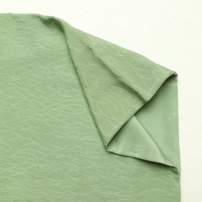 色無地 良品 しつけ糸付き 一つ紋付き 正絹 木の葉・植物柄 袷仕立て 身丈160cm 裄丈65cm フォーマル 着物 露芝 緑・うぐいす色_画像14