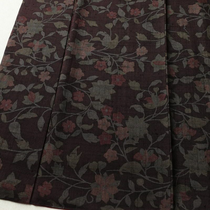 小紋 良品 紬地 正絹 木の葉・植物柄 袷仕立て 身丈161.5cm 裄丈66cm 着物 小豆・エンジ_画像4