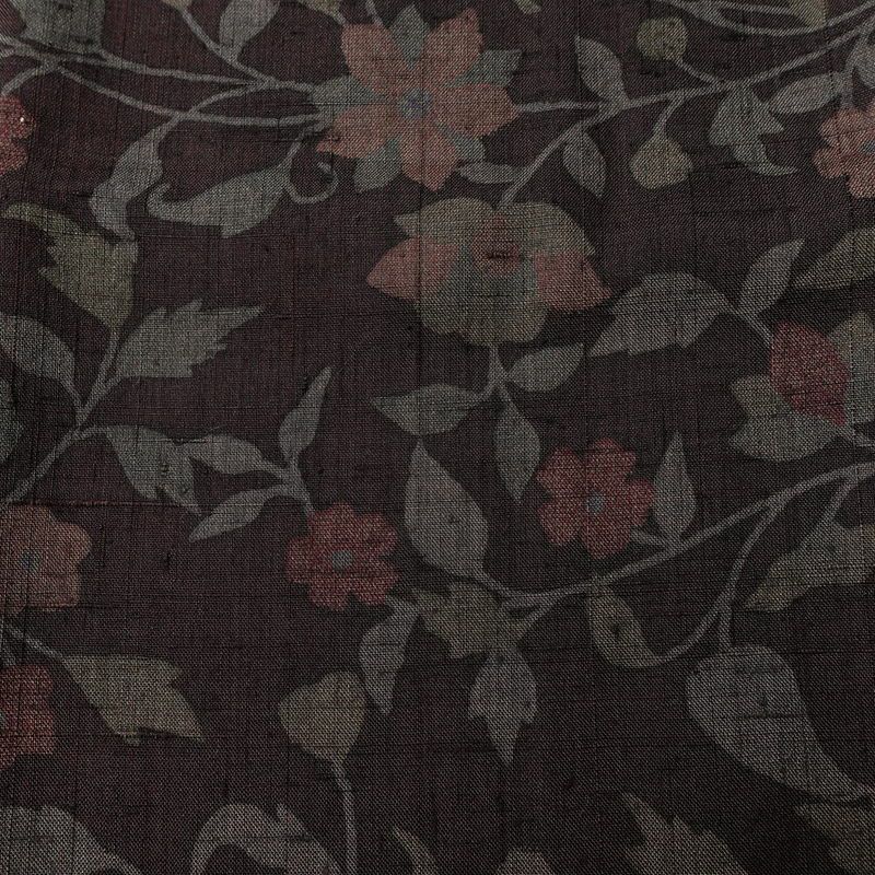 小紋 良品 紬地 正絹 木の葉・植物柄 袷仕立て 身丈161.5cm 裄丈66cm 着物 小豆・エンジ_画像6