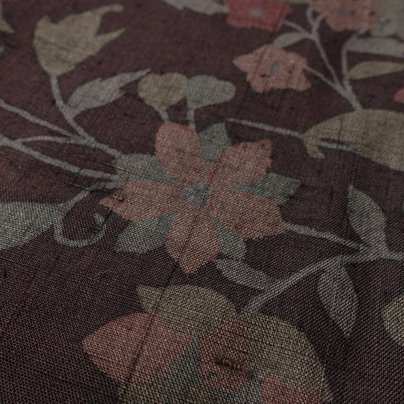小紋 良品 紬地 正絹 木の葉・植物柄 袷仕立て 身丈161.5cm 裄丈66cm 着物 小豆・エンジ_画像7