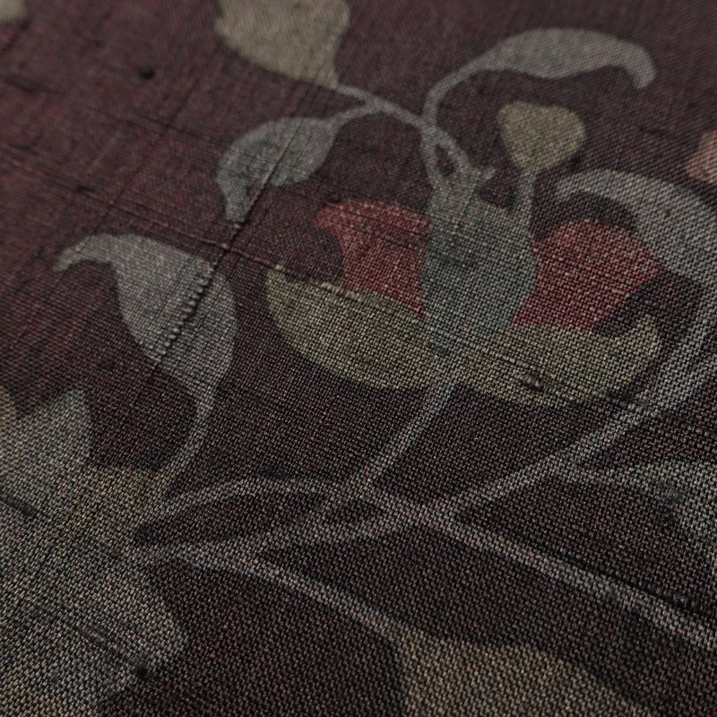 小紋 良品 紬地 正絹 木の葉・植物柄 袷仕立て 身丈161.5cm 裄丈66cm 着物 小豆・エンジ_画像8