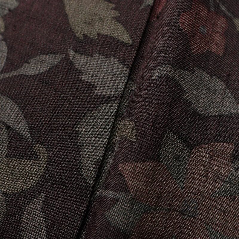 小紋 良品 紬地 正絹 木の葉・植物柄 袷仕立て 身丈161.5cm 裄丈66cm 着物 小豆・エンジ_画像9